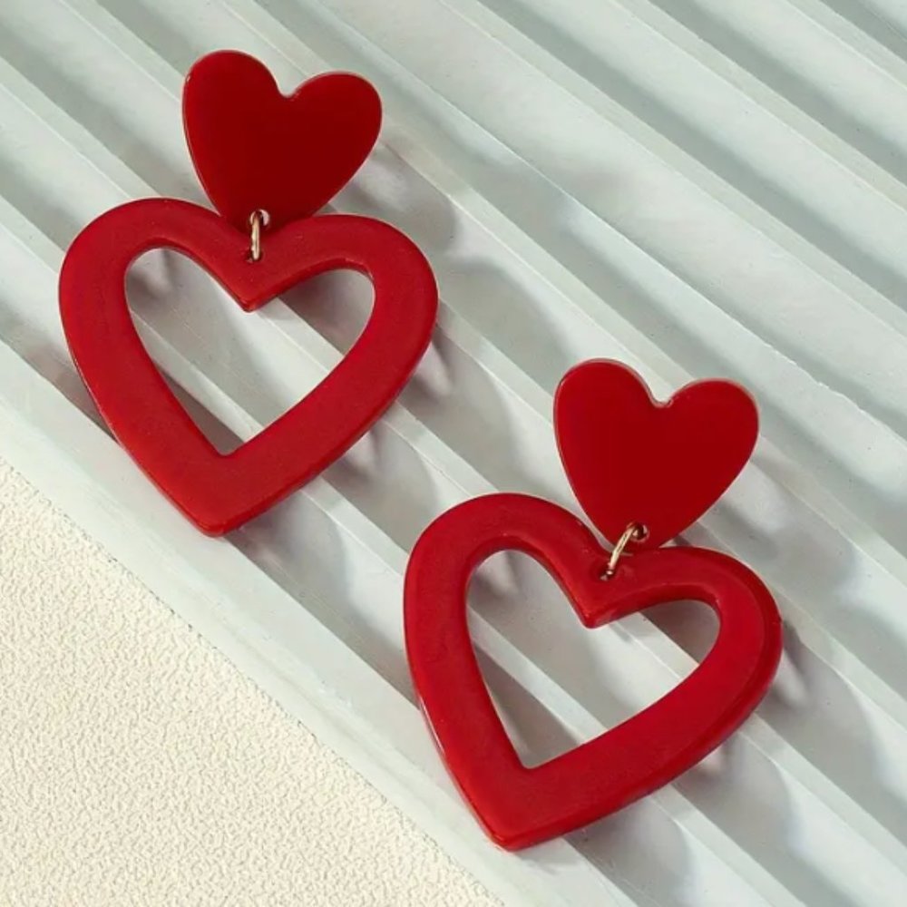 Double Heart Dangle Earrings